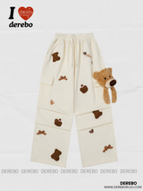 Bear Patch Banding Shirring Casual Pants