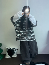 ミリタリーレイヤードオーバーフィットロゴスリーブTシャツ 🩶💚🤍2カラー