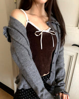 ヌリリボンレースリブベルベットタンクトップ