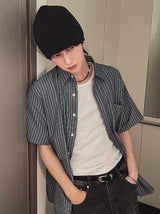 Elu stripe linen short sleeves shirt