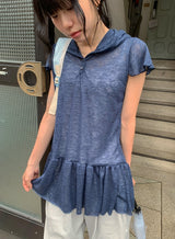 Vail Cap Sleeves Frill Shirring Layered Snap Hood One Piece