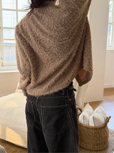 Hairy crop round knit cardigan(3color)
