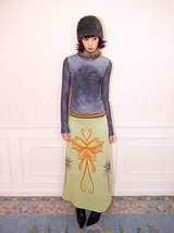 Detachable fur collar long-sleeved T-shirt with patchwork design