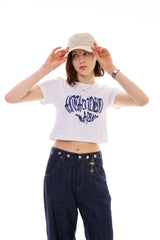 ハートスローガンクロップTシャツ / ブルー