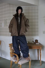 Suede patch denim pants