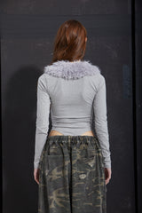 FUR COLLAR BODYSUITE