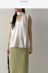 [Scarf SET] Sica V-Neck Sleeveless Blouse