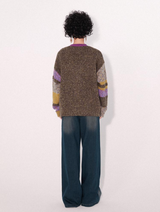 Color dot jacquard patchwork knitted cardigan sweater