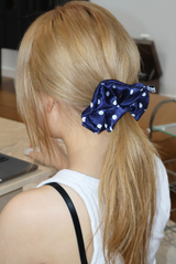 SATIN DOT SCRUNCHIE - NAVY