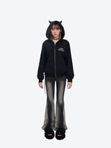 13DE MARZO Angel Devil Bear Zipped Hoodie
