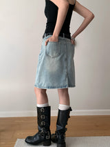 multi-wash midi denim skirt