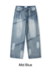 Luke diagonal panel washed denim pants