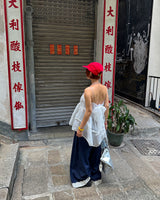 レースダークデニムバンドウエストワイドパンツ
