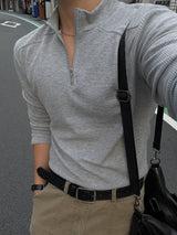 Vice shoulder half-zip muscular sleeve T-shirt
