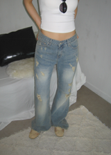  Arc-Damage Distressed Vintage Semi-Bootcut Denim Jeans