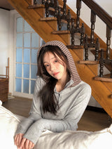 Border Layered High Neck Warm Hood T-shirt (3color)