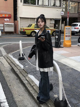 Tsurem Button Collar Half Leather Jacket