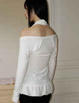 SCARF FUR FRILL T-SHIRT(IVORY)