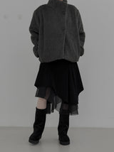 Mocha high-neck fur half coat