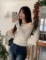 ドレープシースルーオフショルダーTシャツ(3color)