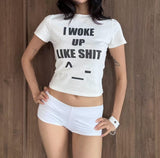 EatmePlz . ウォークアップトゥデイフィーリンググレート. Tシャツインホワイトコットントップ