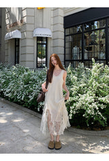 long lace frill sleeveless dress