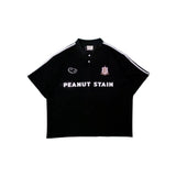 PEANUT STAIN - アクティブ ホワイト ストライプド アーム ブラック ボクシー オーバーサイズド ポロ