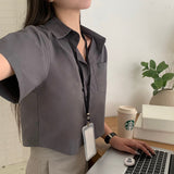 [BELLIDE MADE] Standard semi-cropped short-sleeved shirt & blouse