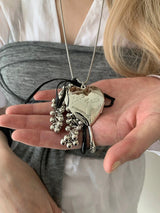 Heart.silver balls long necklace
