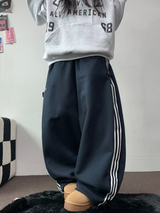 フリース❤トラックライン3ラインロングパンツ ❤🖤🤍💙🩶5COLOR