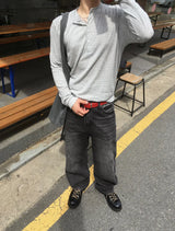 No.1857 terry henley neck knit T (6color)