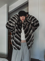 Wavy gradation fur jacket