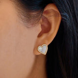 gold mother-of-pearl heart round stone 14k gold plating + 925 silver earrings E071-03G