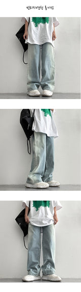[Short, basic, long] [S-2XL] [Summer long pants!] ヒンズウォッシングワイドデニムパンツ (4 colors)