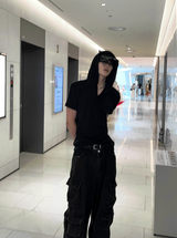 ヘンリーネック半袖フーディー