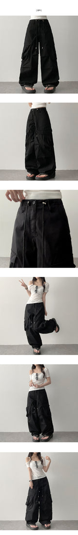 Waist String Parachute Cargo Wide Pants