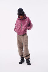 GARMENT-DYED DISTRESSED BELT LOOP POCKET CROSS PLEAT COLOR-TOOTH ZIPPER DRAWSTRING CARGO PANTS