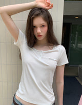 [ORIGINAL] ユープボタンスリム半袖Tシャツ