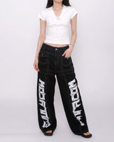 Monster Lettering Stitch Wide Denim Pants