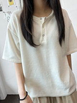 クリ ヘンリーボタン オーバーサイズ ニット Tシャツ 5カラー