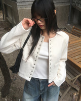 [MADE] Lame Snap Button No Collar Tweed Jacket