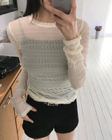 Dotten Pleats Shirring Sheer T-Shirt