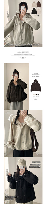 Maro Cotton Pocket Button Hooded Jacket