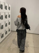 Runs Number Lettering Off Shoulder Brushed Sweatshirt
