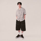 botanical drawing open collar shirt_ivory