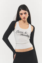 Love & Healthy ロゴノースリーブトップ White