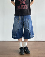 Rough Double Knee Half Denim Pants
