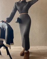 Crop knit & long skirt set