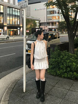 アトリエ ドット フリル ホルター フレア ミニ ドレス