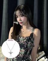 [チョ・ユリ, チュウ Necklace] エンジェリックハートロックレイヤードネックレス - Silver Color